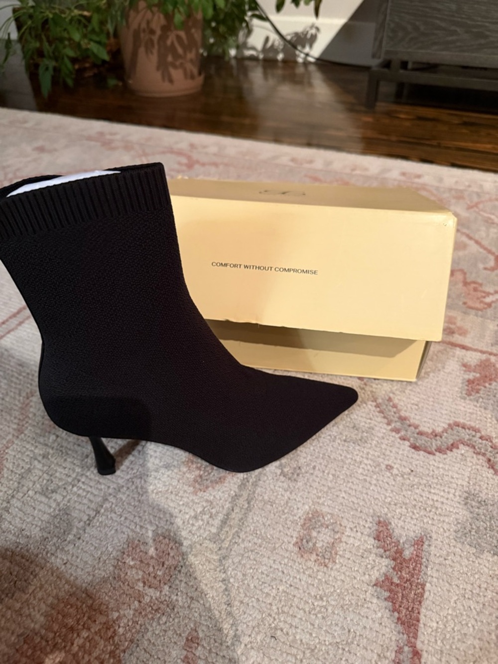 Stretch Knit Pointed-Toe Black Sock Boot with Stiletto Heel